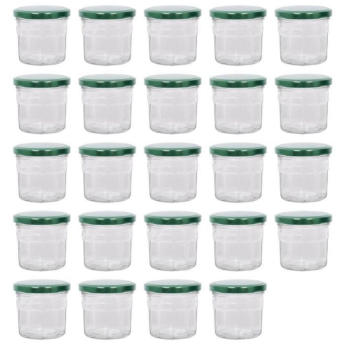 Argon Tableware Glass Jam Jars with Green Lids - 130ml - Pack of 24