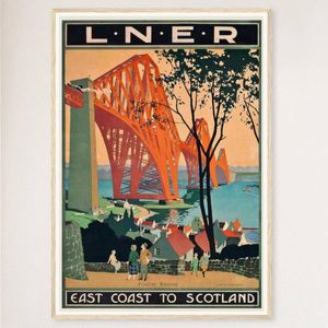 Galrie Captivating Forth Bridge Vintage Travel Poster of Scotland's East Coast Art Print, Wood Frame, A4 21 x 30cm (8 x 12inch)
