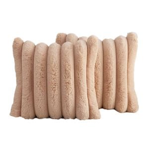 Catzon 2 Pcs Faux Fur Throw Pillow Covers with Velvet Back for Couch Bed 45X45cm-Light Coffee