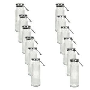 12PK Glass & Co Cleo Round Ribbed Silver Metal Lid Water Bottle 250ml Clear