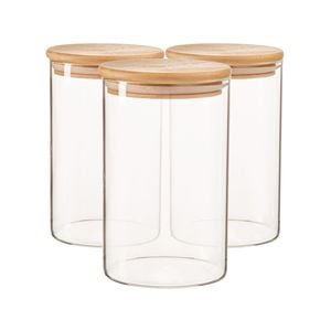 Argon Tableware Scandi Glass Storage Jars with Wooden Lids - 1 Litre - Pack of 3