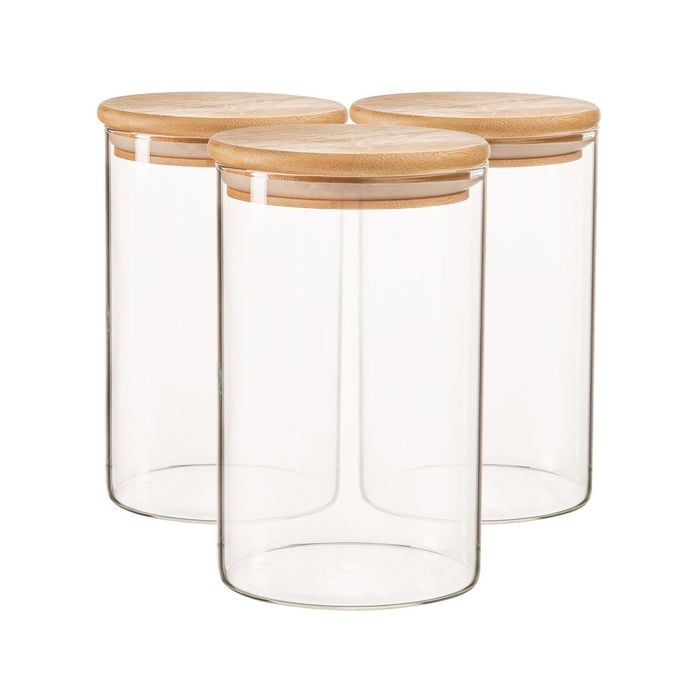 Argon Tableware Scandi Glass Storage Jars with Wooden Lids - 1 Litre - Pack of 3