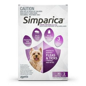 Simparica Chews for XSmall Dogs 2.6 - 5 kg (Purple) - 3 pack