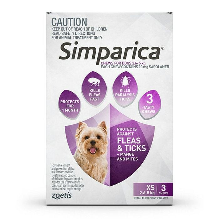Simparica Chews for XSmall Dogs 2.6 - 5 kg (Purple) - 3 pack