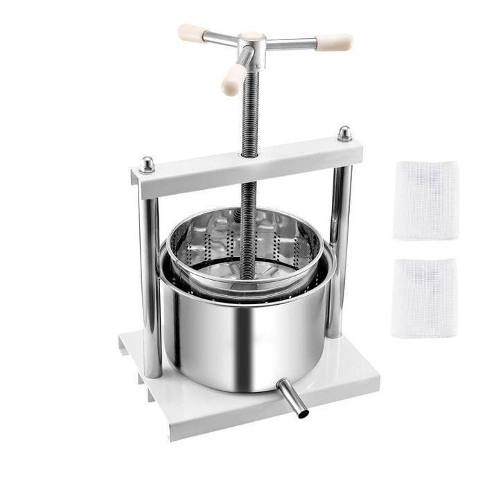 Vevor 1.45 Gal Fruit Wine Press White 2 Stainless Steel Barrels Cider Apple Making