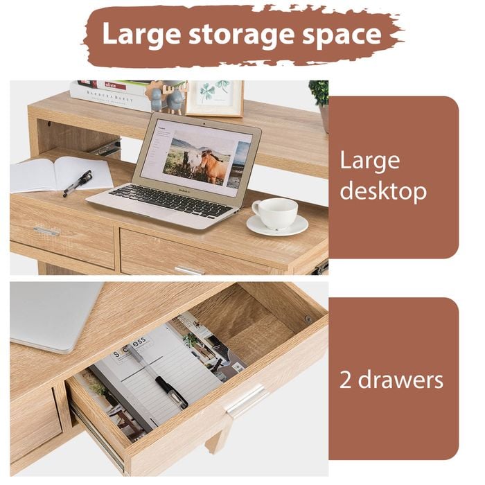 Costway Wood Console Table Pull Out Computer Desk w/2 Drawers Extending ...