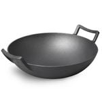 SOGA 32cm Cast Iron Wok FryPan with Double Handle