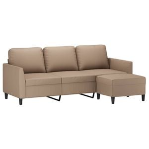 vidaXL 3-Seater Sofa Couch with Footstool Sofa Chair Cappuccino Faux Leather