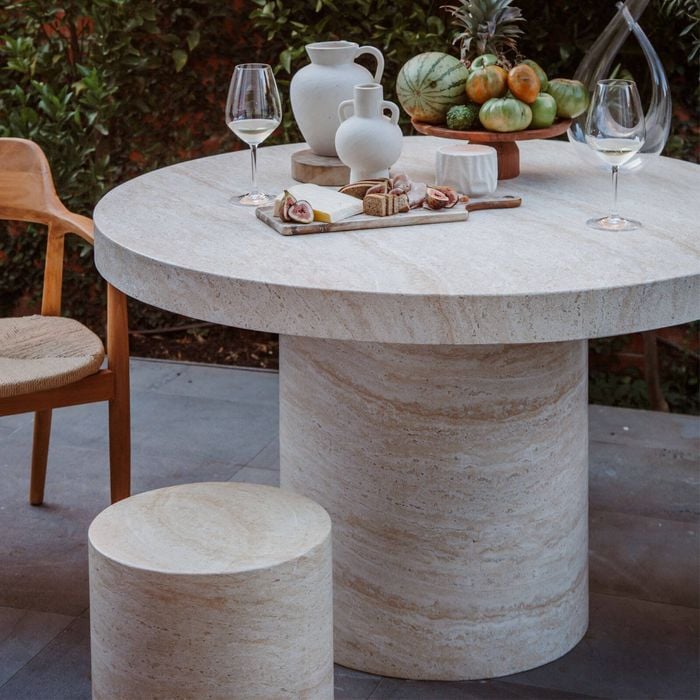 Home Bazar 122cm Taormina Travertine Dining Table