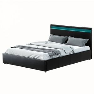 HOMFURN Queen Size LED Gas Lift Bed Frame in Black