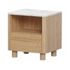Oikiture Bedside Table Nightstand One Drawer Open Shelf Handle-Free Natural