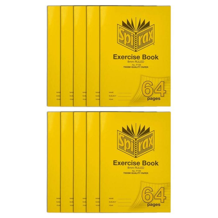 10x Spirax 70gsm 64 Pages A4 8mm Ruled No.p106 Exercise Book School Notebook