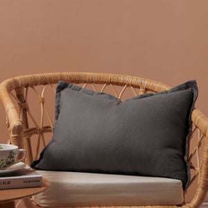 Natural Home Ardenne Washed French Linen Rectangular Cushion With Oxford Edge Basalt Grey 40x60cm
