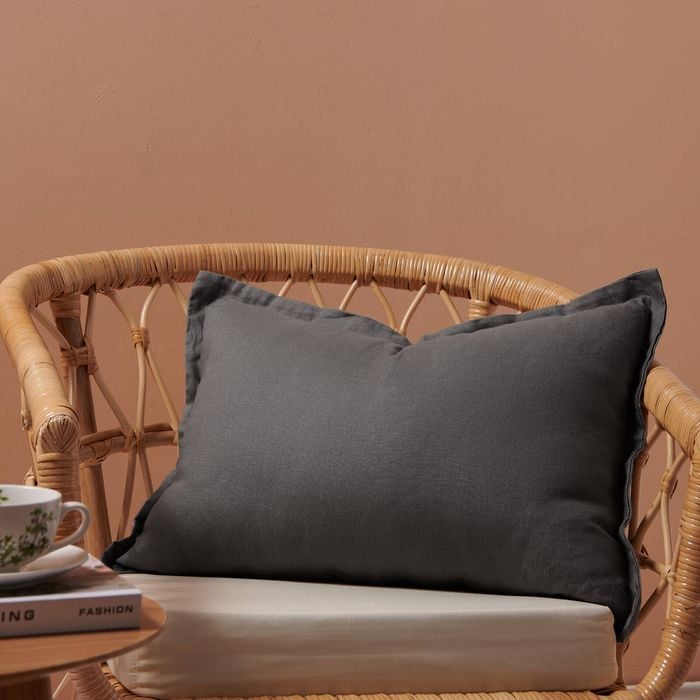 Natural Home Ardenne Washed French Linen Rectangular Cushion With Oxford Edge Basalt Grey 40x60cm
