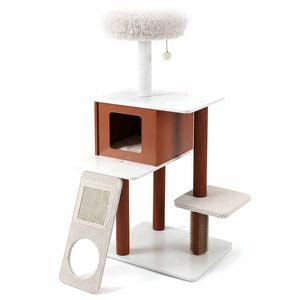Costway Modern Cat Tree Tower Scratching Post Groomer Brush Post Ramp