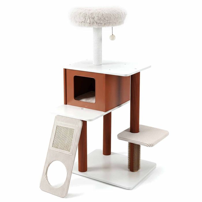 Costway Modern Cat Tree Tower Scratching Post Groomer Brush Post Ramp