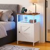 Ufurniture Farmhouse Nightstand with Charging Station, RGB LED Light Bedside Table for Small Spaces, Brown+White