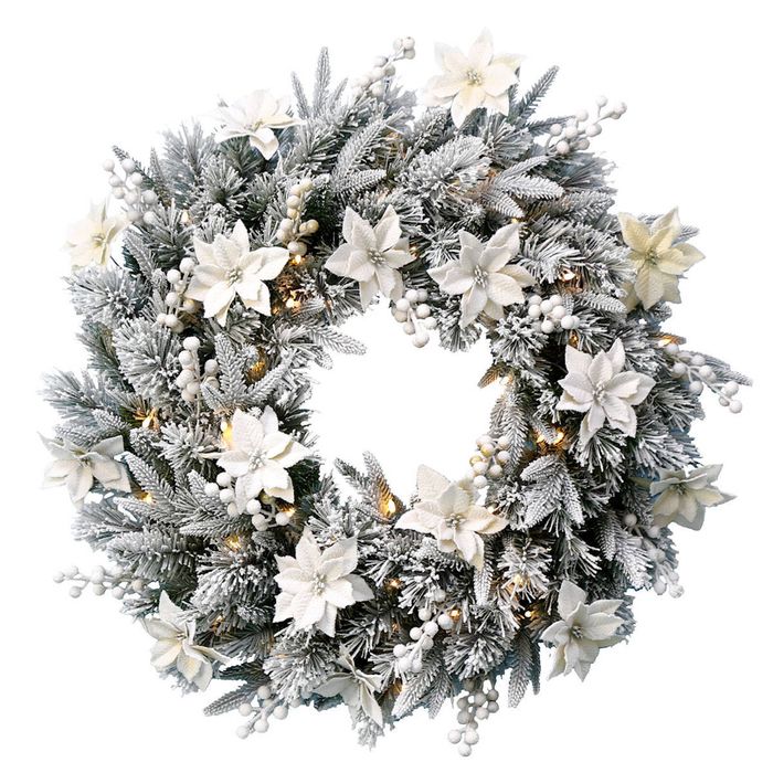 National Tree 61cm Snowy Frosted Colonial LED Wreath with 50 LEDs