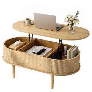 Artiss Lift Top Coffee Table Fluted Oval 100cm