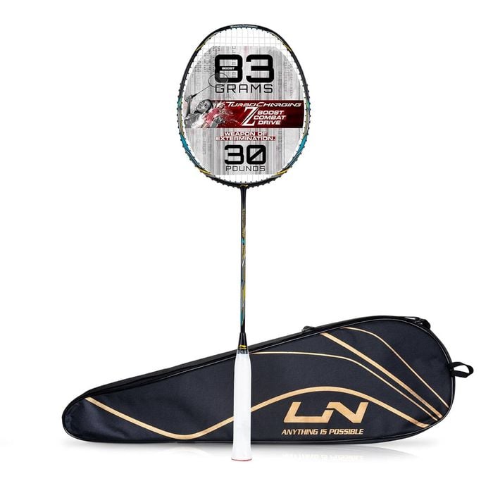 Li-Ning Turbo Charging Z Boost Carbon Fibre Strung Badminton Racquet With Full Cover | Size: 83gm | Colour - Black-Blue-Gold