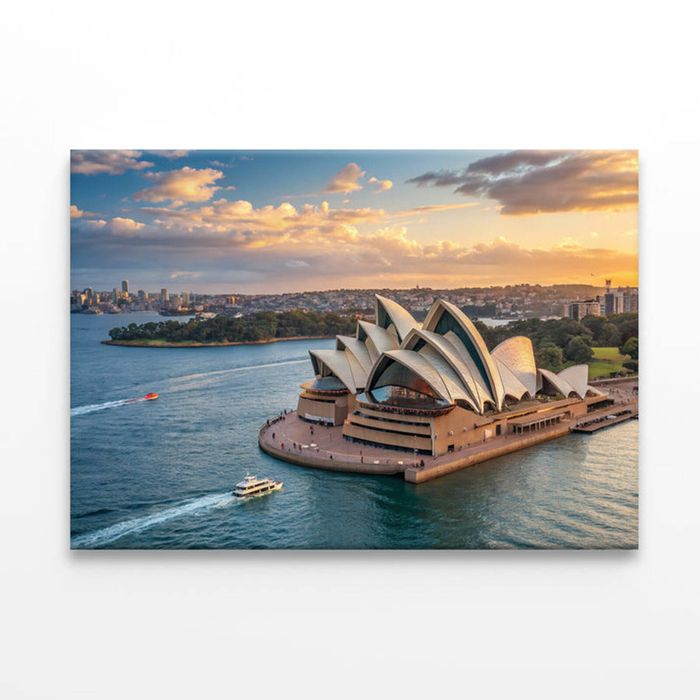 Sydney Opera House Sunset with Boats on Harbour  Print 100% Australian Made 150 x 100cm  (Stretched)