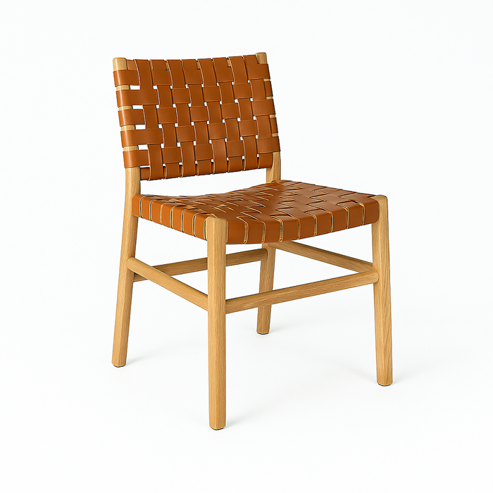 Harper genuine leather dining chair and solid timber legs - Brown