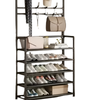 Free-Standing Coat and Shoe Rack Organizer with Storage Shelves and Hooks