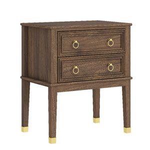 Cosmoliving Walnut 2-Drawer Bedside Table Vintage Timber End Side Cabinet
