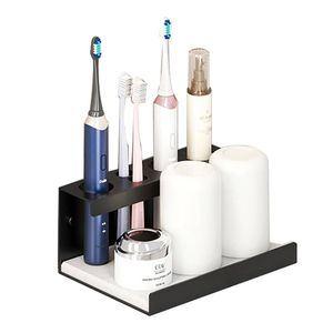 Catzon 20cm Self Adhesive Electric Toothbrush Holder 4 Slots Diatomite Dish-black