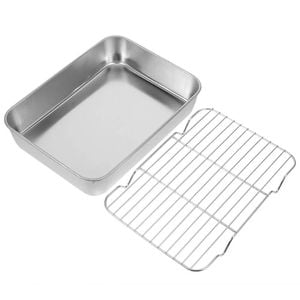 Stainless Steel Rectangular Pan Baking Oven Tray Removable Rack Grill