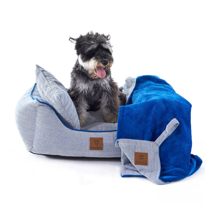 Charlie's Hampton Herringbone 3pc Dog Bed Blue Small