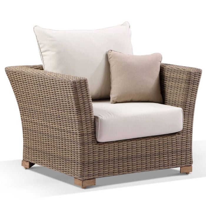 Coco 1 Seater Outdoor Wicker Arm Chair Brushed Wheat - Cream - Bunnings Australia