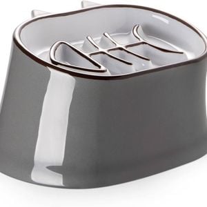Elevated Slow Feeder Pet Bowl - Tilted Design for Cats & Dogs, Helps Prevent Black Chin, for Dry/Wet Food - Gray