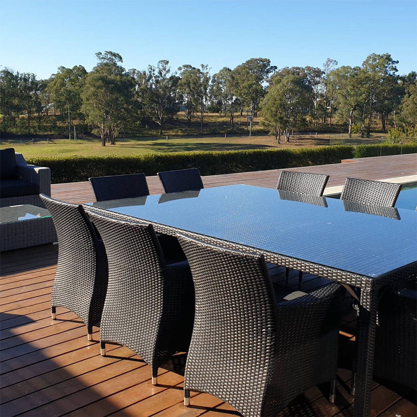 Outdoor Roman 10 Seater Wicker And Glass Top Dining Setting