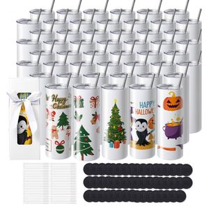 VEVOR 50 Pack Straight Sublimation Tumblers 20 oz Stainless Steel with Straw