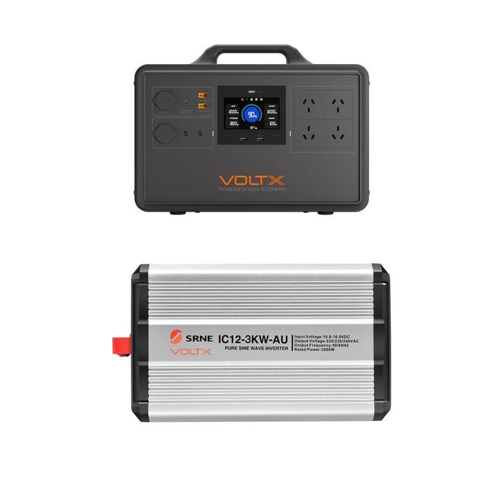 Voltx 2400w 2240wh Portable Power Station + 12v 3kw Pure Sine Wave Inverter - Backup Power For Home & Camping