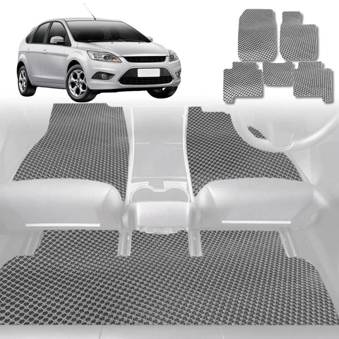 6D Diamond Car Floor Mats for Ford Focus 2011-2018-Full Set-Grey-Outback GT