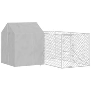 vidaXL Dog Kennel Outdoor Dog Crate Dog House with Roof Silver Galvanised Steel