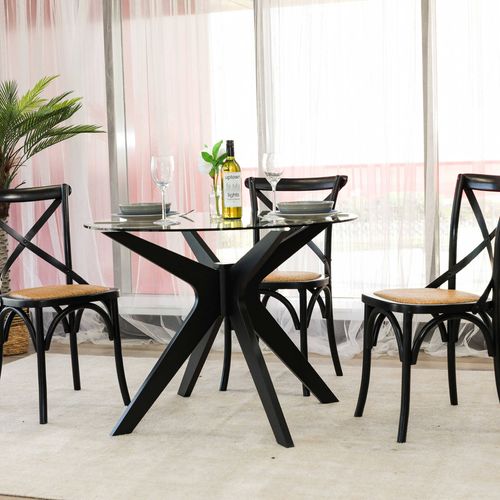 Charlie 100cm 4 Seater Round Glass Dining Table Black Bunnings Australia