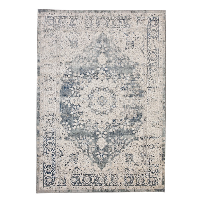 Fab Habitat 196x300cm Navy And White Mangan Traditional Distressed Rug