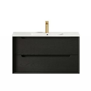 Attica Baia 900mm Black Oak Vanity With Ceramic Top