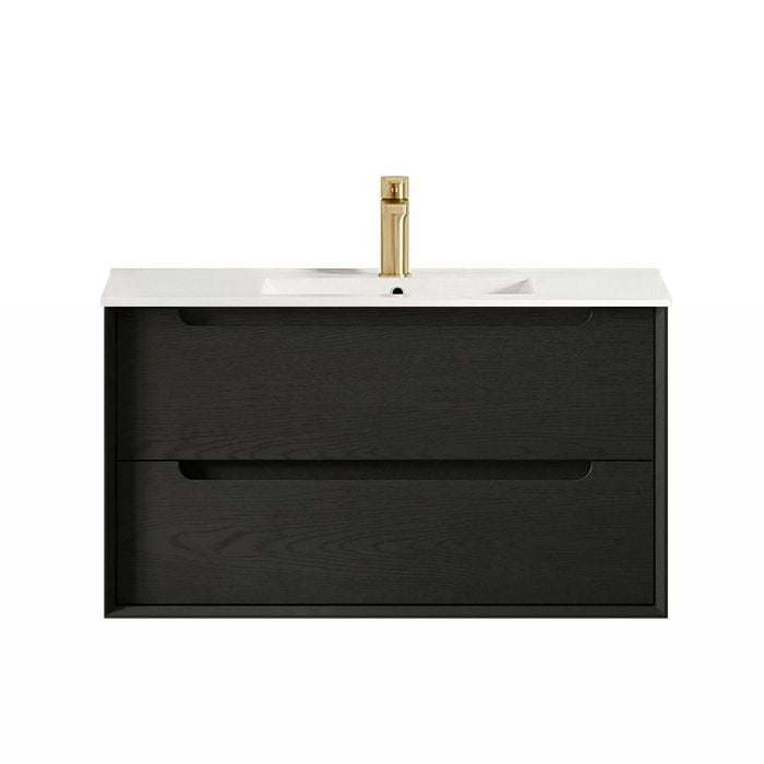 Attica Baia 900mm Black Oak Vanity With Ceramic Top