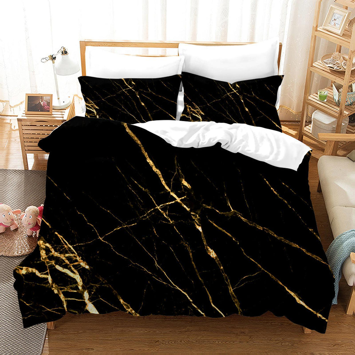3D Black Golden Marble Texture Quilt Cover Set Bedding Set Duvet Cover ...