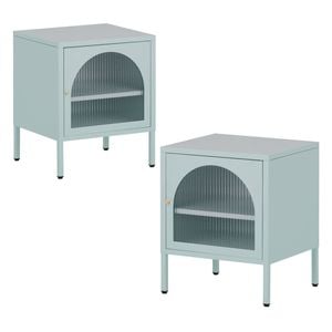 Familand Steel End Side Table Set of 2 Bedside Tables Free standing in Mint Green
