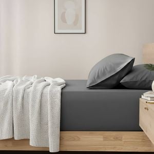 Renee Taylor 400TC Cotton Fitted Sheet & Pillowcase Set Charcoal Super King