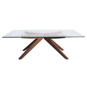 SK Designer Living | Amber Collection | Rectangular Glass Coffee Table - Walnut