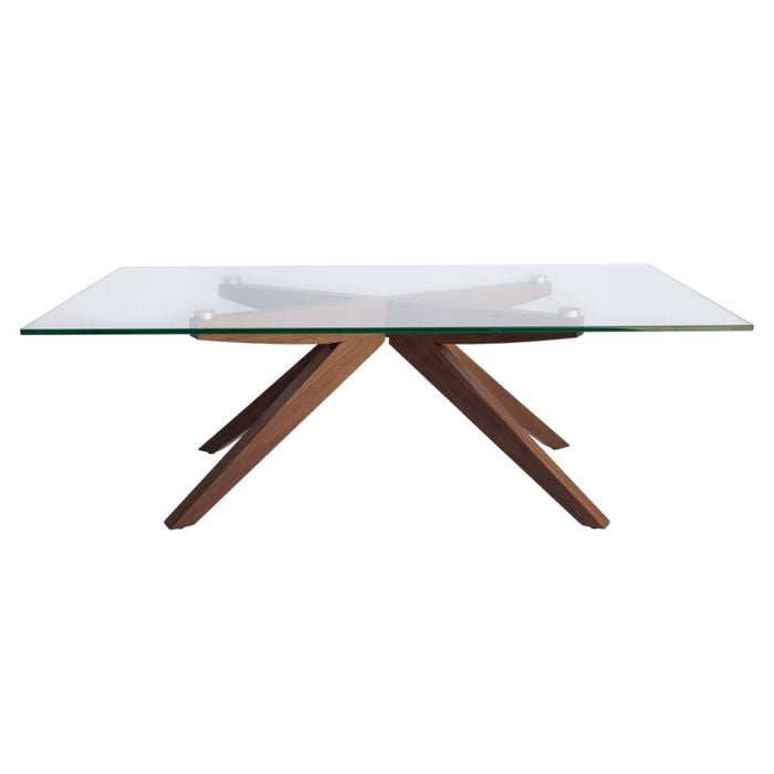 SK Designer Living | Amber Collection | Rectangular Glass Coffee Table - Walnut