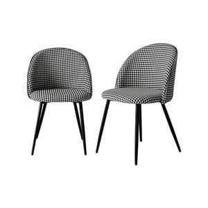 Levede 2x Fabric Padded Dining Chairs Black White Grid