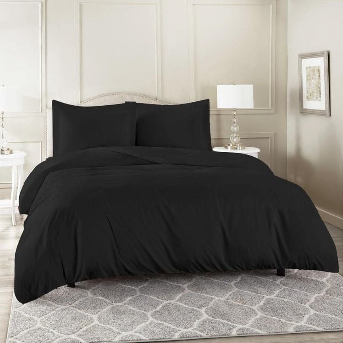 Luxor King Black Color 1000TC 100% Cotton Quilt Doona Duvet Cover Pillowcase Set