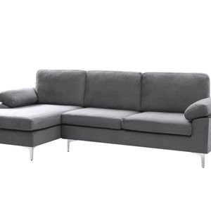 Kaveah Velvet Sofa With Left Chaise - Dark Grey